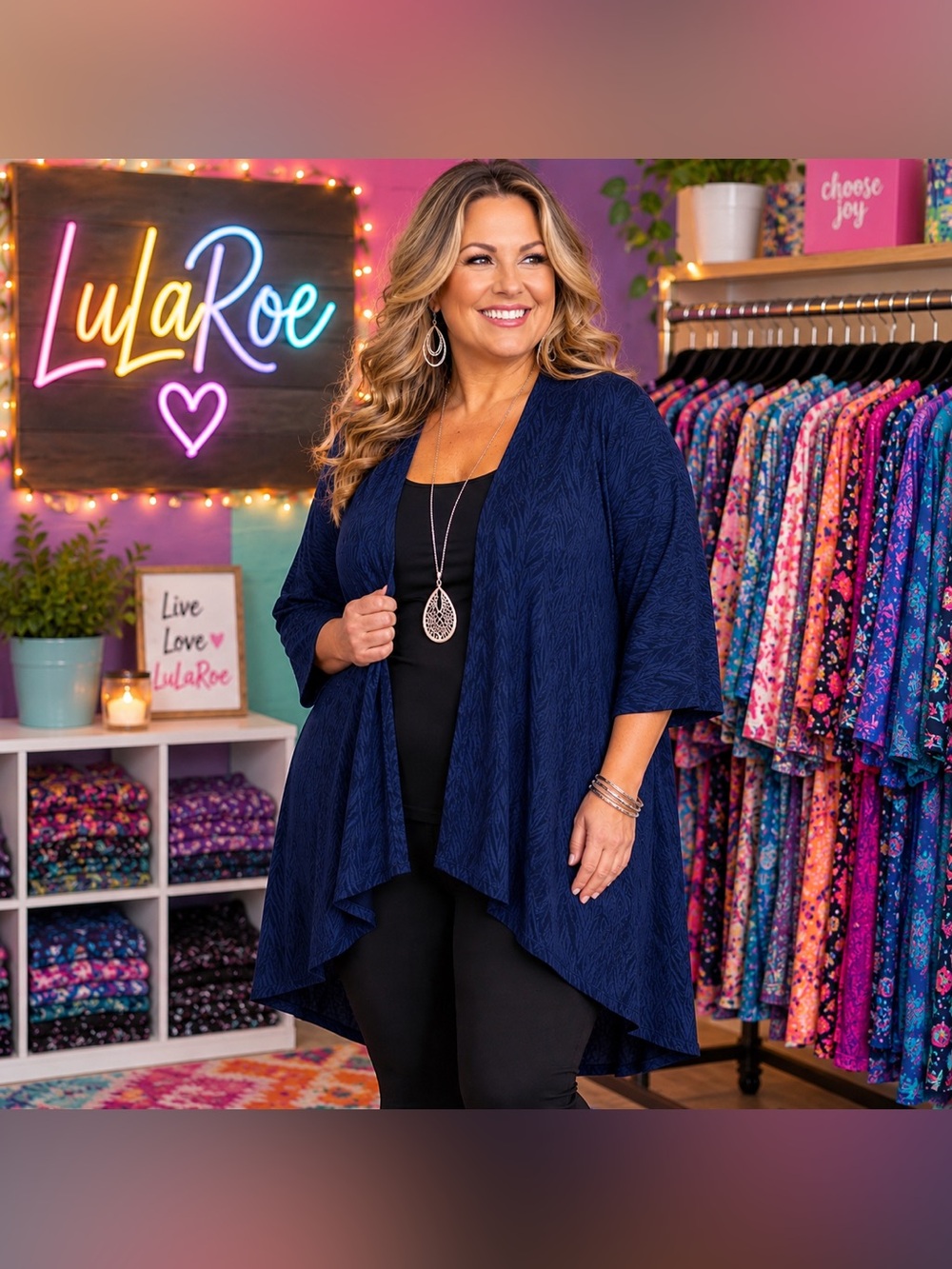 12LR. LuLaRoe Blue Open-Front Draped Cardigan (Oversized Small/Can Fit Up to XL)